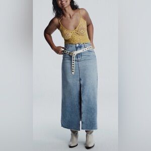 Anthropologie Pilcro Skirt The Madi Front Slit Denim Maxi 12 NWT